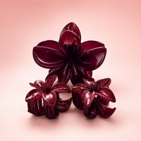 Burgundy Blossom Flower Hair Claw Clip Set (3 Pieces)
