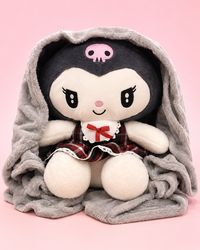 Kawaii Plush Doll with Soft Furry Blanket – Cute Character Gift Set