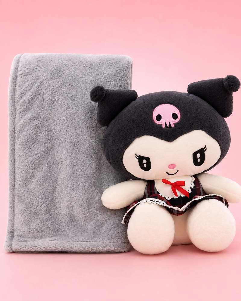 Kawaii Plush Doll with Soft Furry Blanket – Cute Character Gift Set