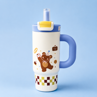 Cute Kawaii Puppy Insulated Tumbler with Handle & Straw – Pink & Cream
