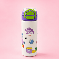 Cute Dance Cartoon Insulated Water Bottle with Straw & Handle – Pink & Purple