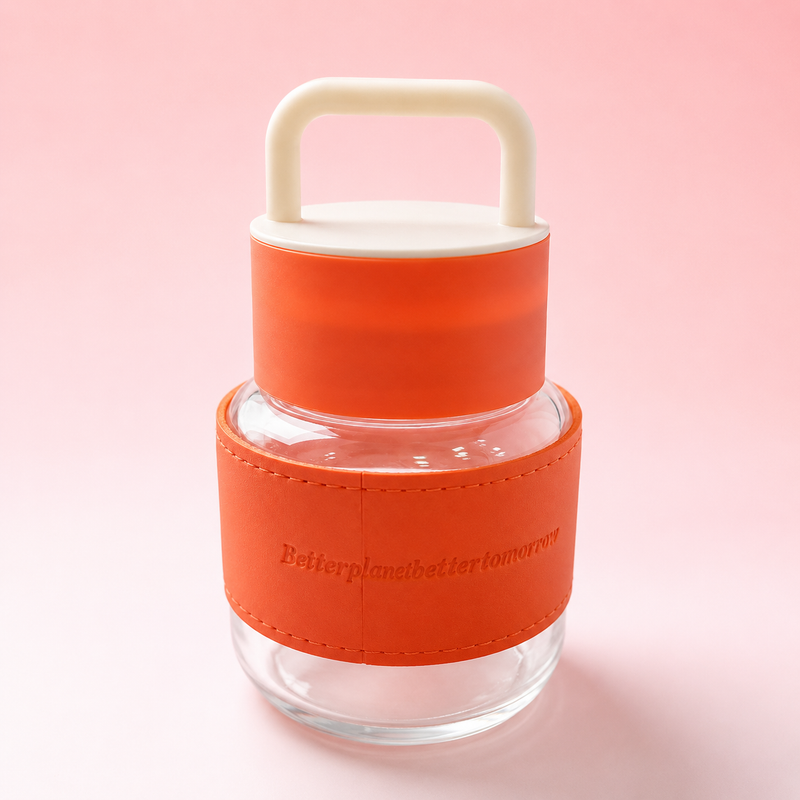 Premium Glass Water Bottle with Handle & Protective Sleeve