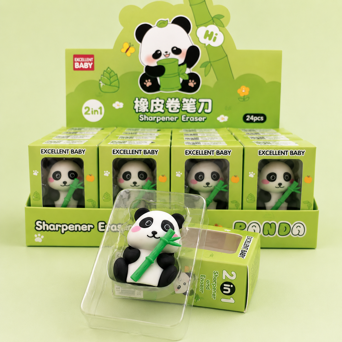 Cute Panda 2-in-1 Sharpener & Eraser – Bamboo Panda Stationery