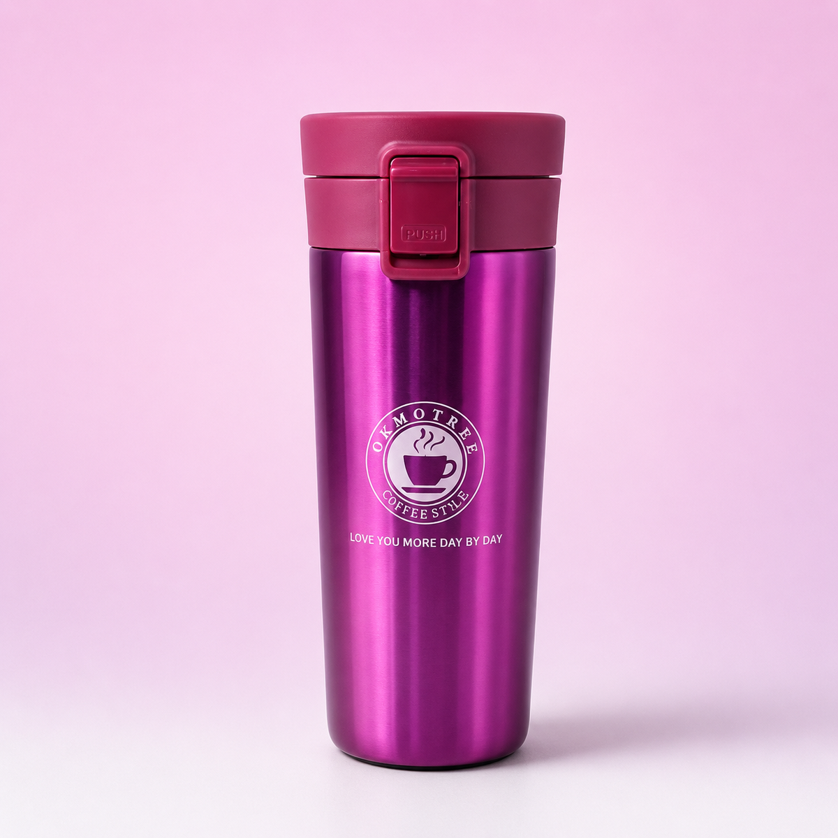 Stainless Steel Travel Coffee Tumbler with Push-Lock Lid – Coffee Style