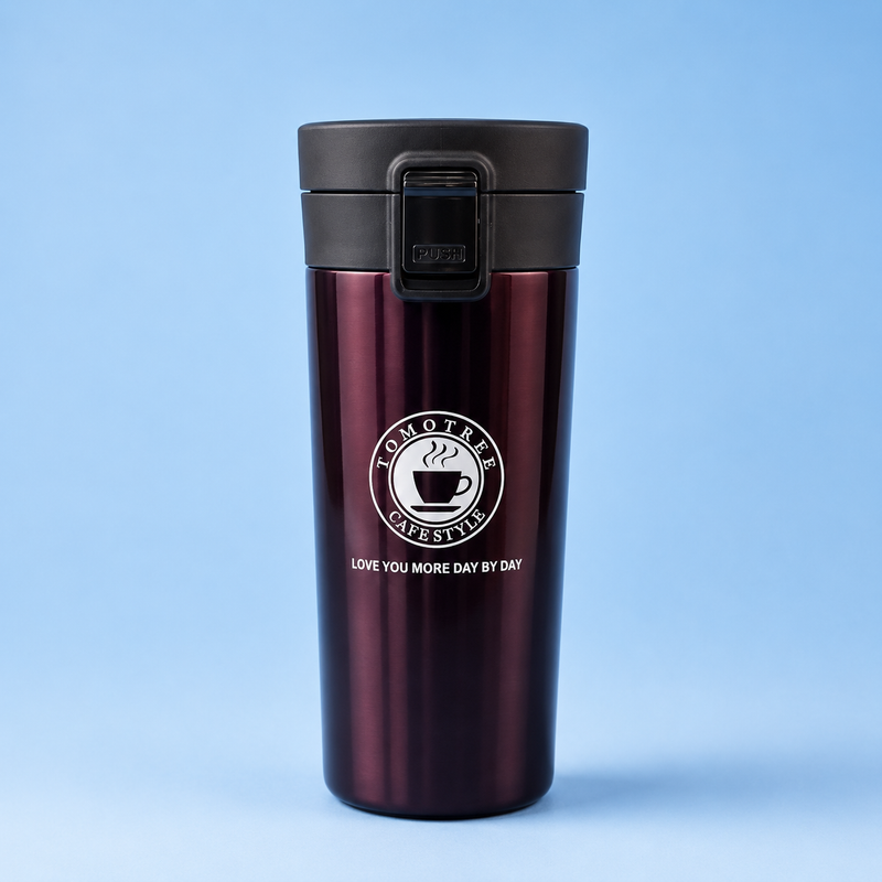 Stainless Steel Travel Coffee Tumbler with Push-Lock Lid – Coffee Style
