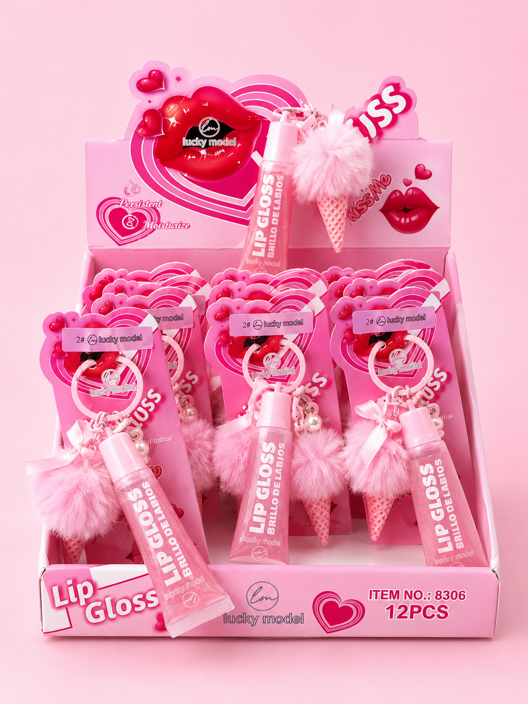 Cute Ice Cream Cone Lip Gloss Keychain – Pink Lip Gloss