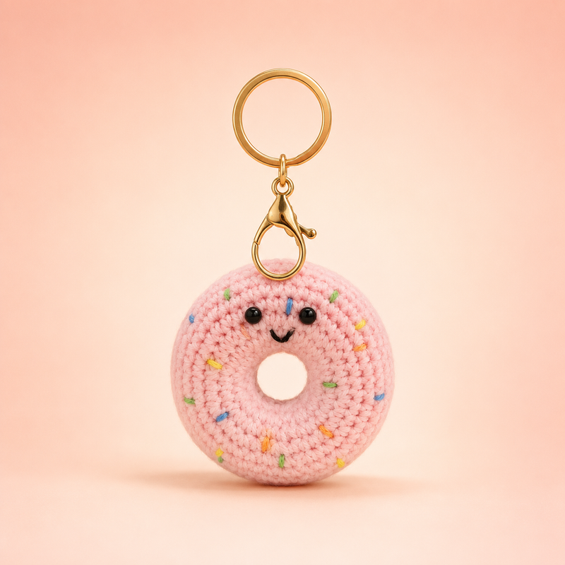Crochet Donut Keychain | Handmade Kawaii Bag Charm