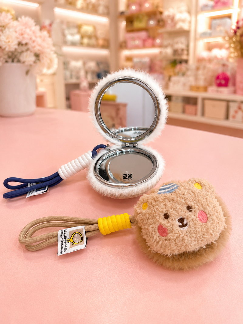 Cute Bear Plush Compact Mirror with Wrist Strap