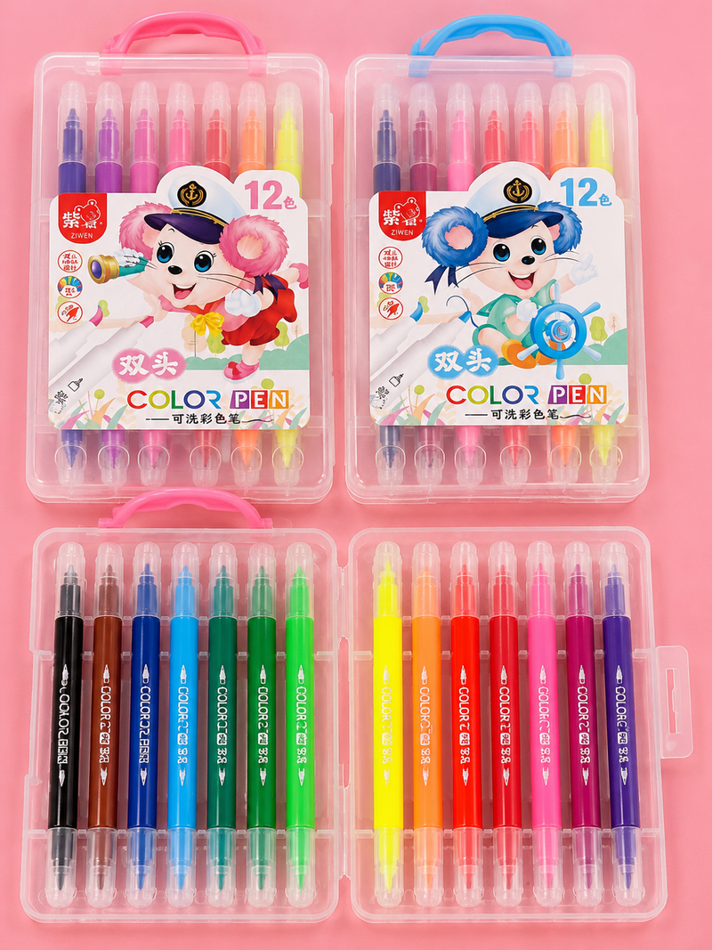 Colour Pen Set – 12 PCS Dual Tip Coloring Pens with Storage Box