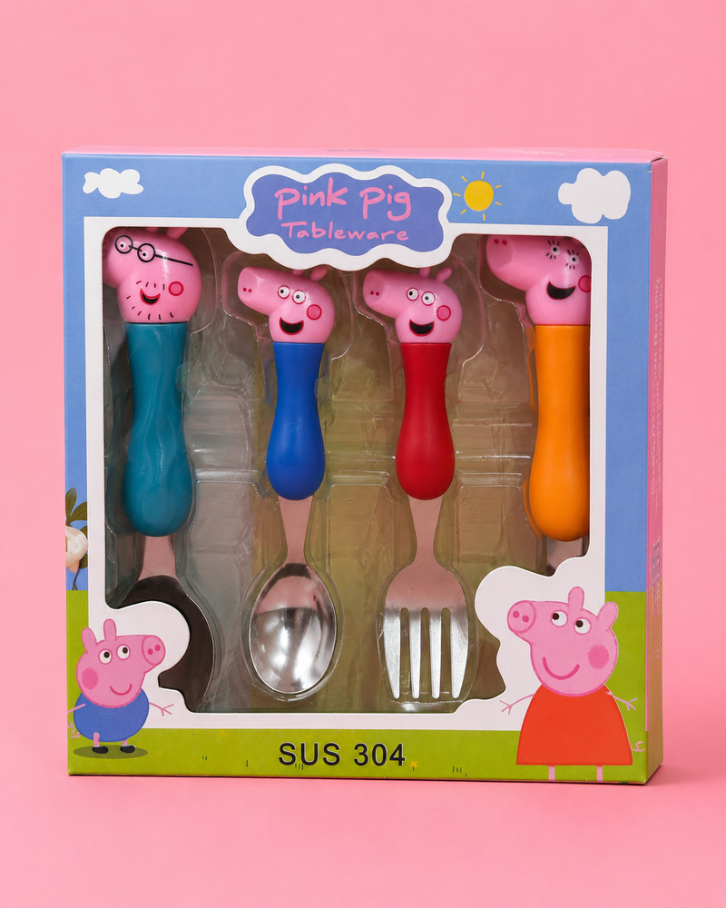 Pink Pig Kids Stainless Steel Tableware Set