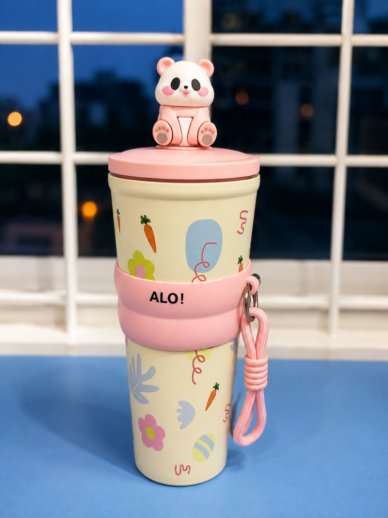 Cute Panda Insulated Travel Tumbler with Silicone Grip