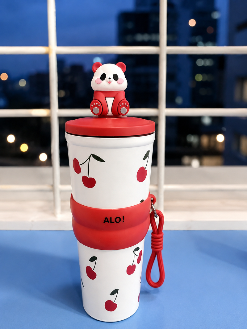 Cute Panda Insulated Travel Tumbler with Silicone Grip