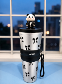 Cute Panda Insulated Travel Tumbler with Silicone Grip