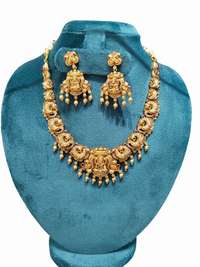 Royal Antique Gold-Plated Goddess Lakshmi & Peacock Temple Necklace Set