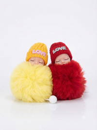 Cute Fluffy Sleeping Baby Doll Keychain & Bag Charm with Knit 
