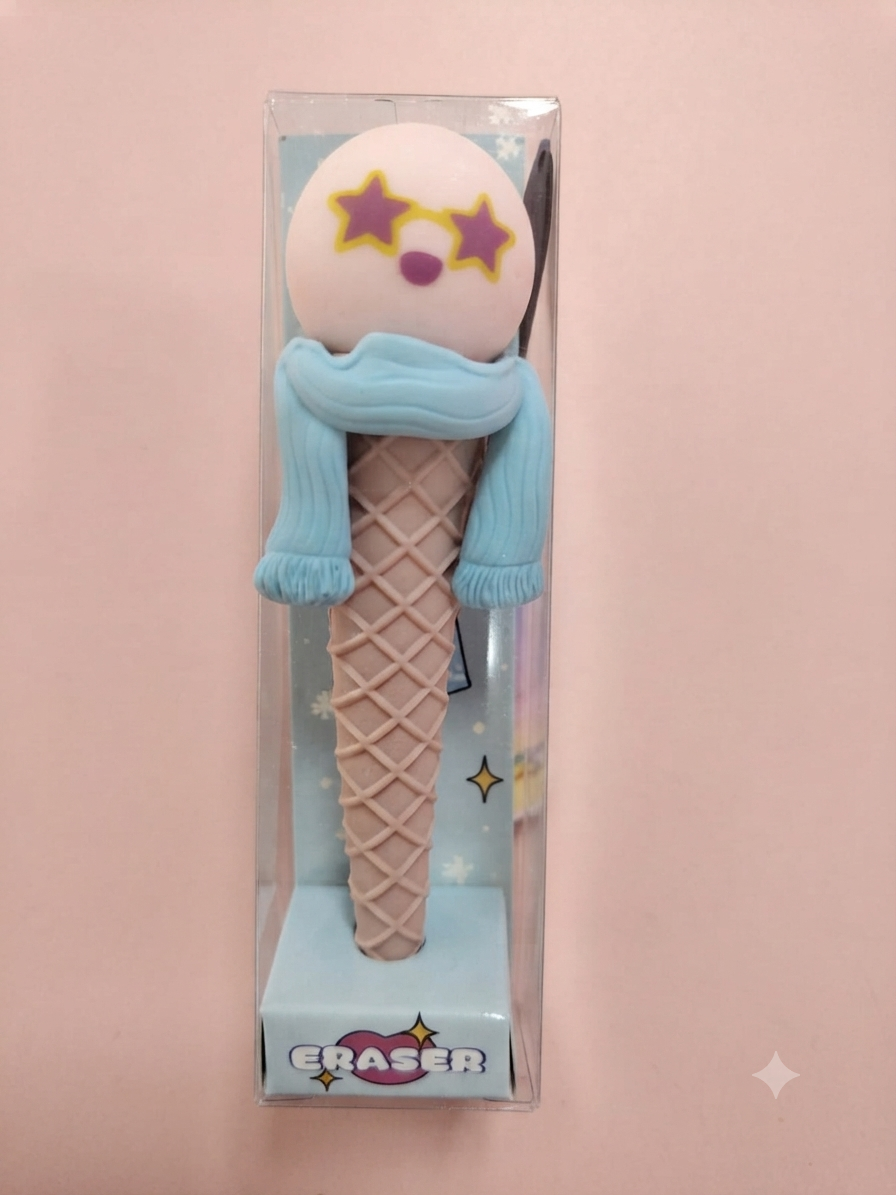 Cute Ice Cream Cone Eraser with Star Sunglasses & Scarf - Kawaii Stationery