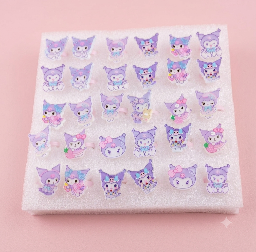 Cute Character Kids’ Adjustable Ring Set (24–36 Pcs)