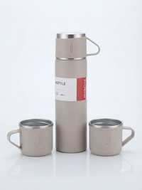 Premium Stainless Steel Insulated Thermos Flask with 2 Matching Cups Gift Set | Hot & Cold Vacuum Bottle