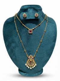 Traditional Double-Layer Kundan & Ruby Necklace Set