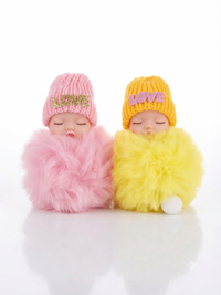 Cute Fluffy Sleeping Baby Doll Keychain & Bag Charm with Knit 