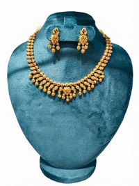Royal Antique Gold-Plated Traditional Short Necklace Set with Drop Earrings