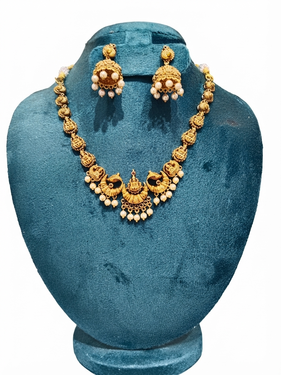 Traditional Gold Temple Choker & Jhumka Set
