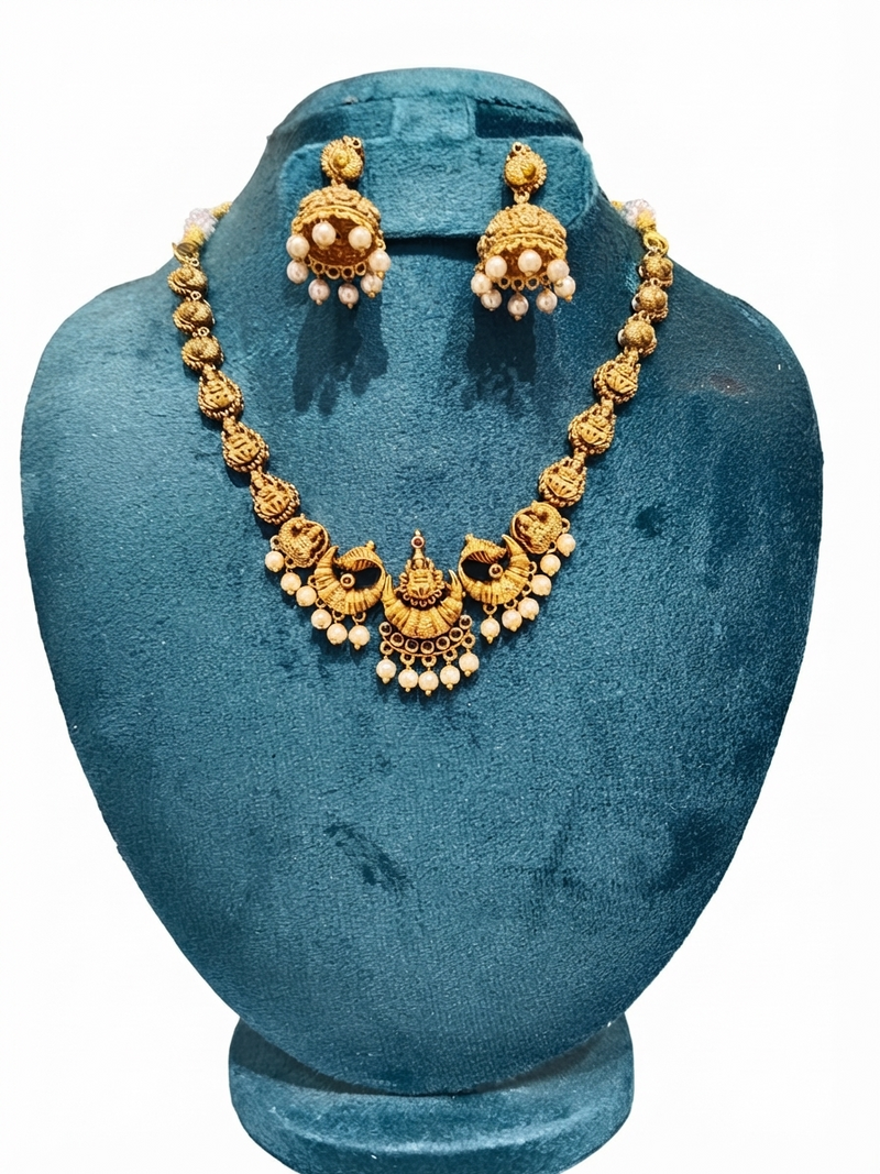 Traditional Gold Temple Choker & Jhumka Set