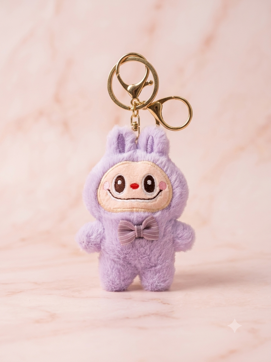 Plush Character Keychain with Bow Tie Accent