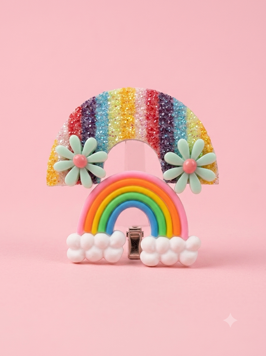 Colorful Rainbow & Daisy rainbow hair clips, Set (2-Piece)