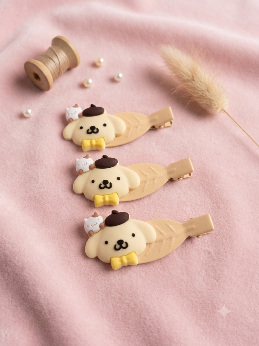 Cute Puppy & Kitten Creaseless Hair Clips Set (3-Piece)