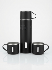 Premium Stainless Steel Insulated Thermos Flask with 2 Matching Cups Gift Set | Hot & Cold Vacuum Bottle