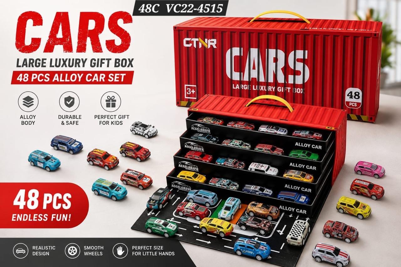 48-Piece Alloy Die-Cast Toy Car Gift Set with Container Storage Box