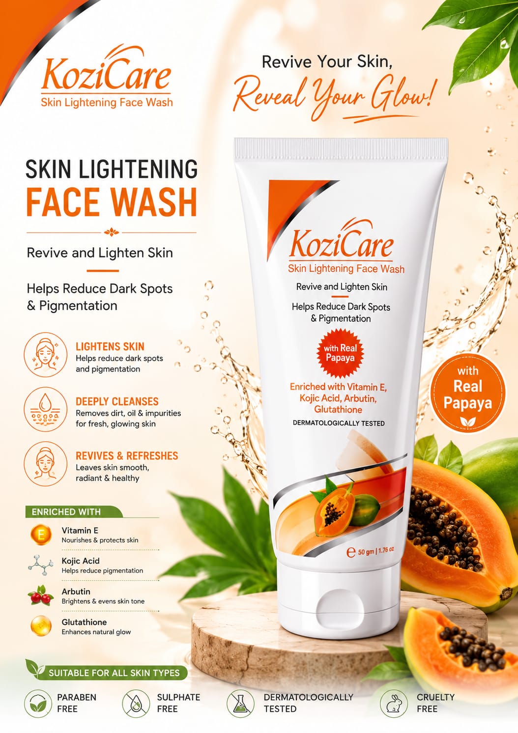 KoziCale Skin Lightening Face Wash – Brightening & Cleansing Face Wash