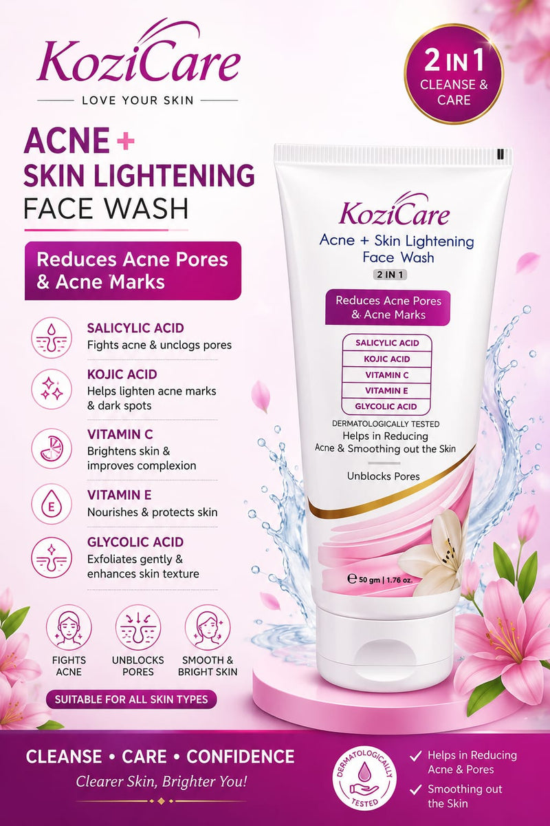 Kozicare Love Your Skin Acne + Skin Lightening Face Wash – Helps Reduce Acne, Pores & Acne Marks