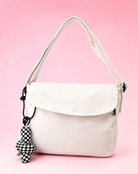 Casual Shoulder Crossbody Bag with Checkered Plush Keychain