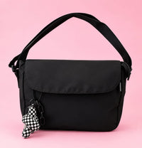 Casual Shoulder Crossbody Bag with Checkered Plush Keychain