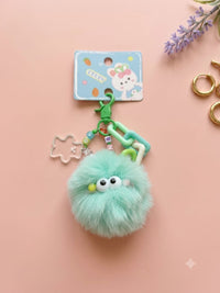 Cute Faux Fur Fluffball Monster Keychain: