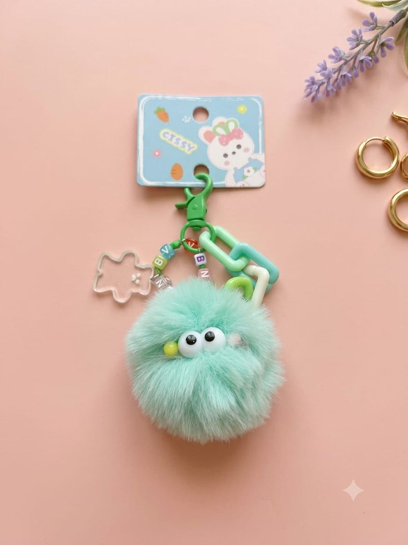 Cute Faux Fur Fluffball Monster Keychain: