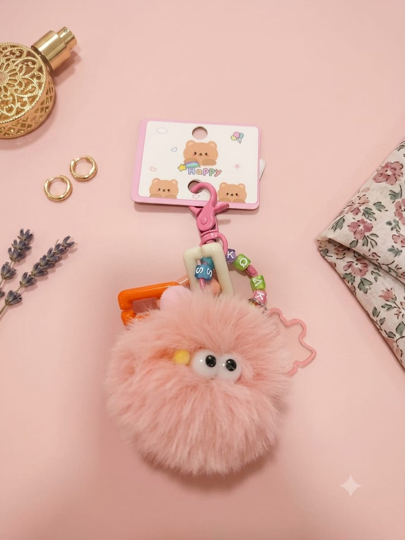 Cute Faux Fur Fluffball Monster Keychain: