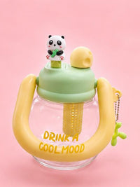 Cute Panda Cartoon Water Bottle with Handle, Strainer & Straw – 350ml / Aesthetic Drinkware