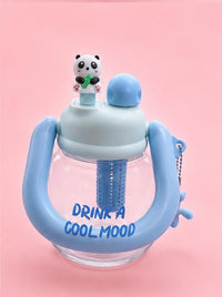 Cute Panda Cartoon Water Bottle with Handle, Strainer & Straw – 350ml / Aesthetic Drinkware