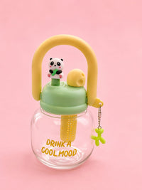 Cute Panda Cartoon Water Bottle with Handle, Strainer & Straw – 350ml / Aesthetic Drinkware