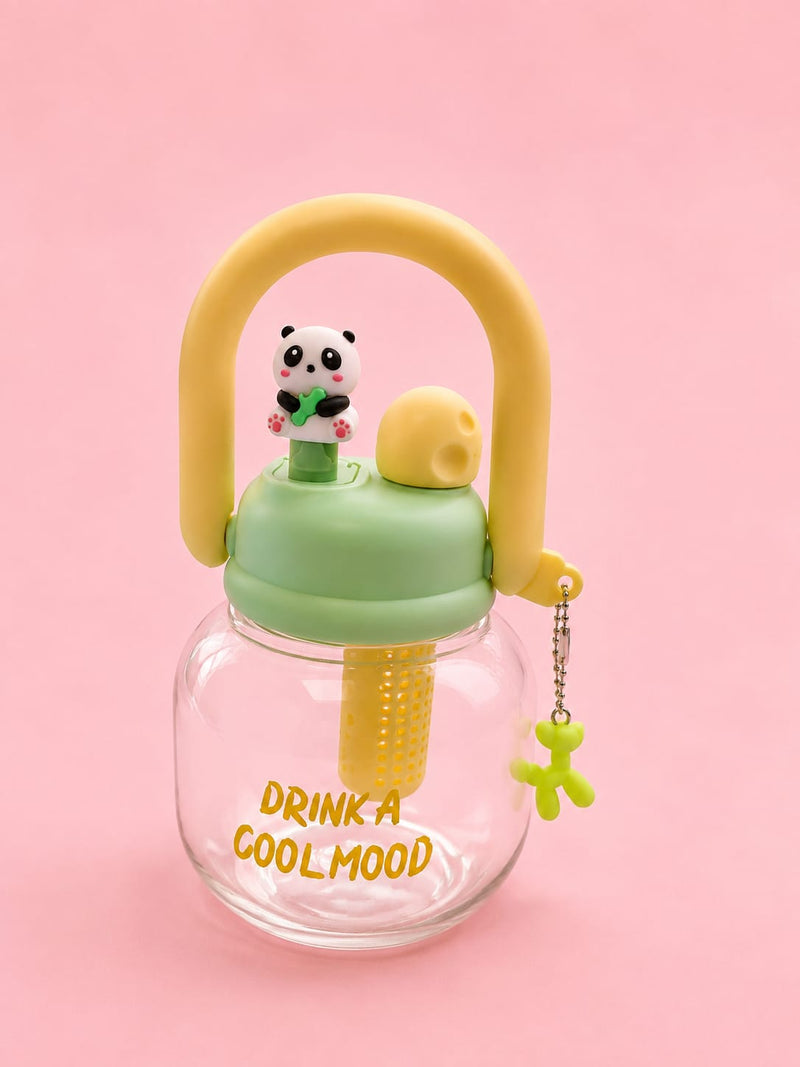 Cute Panda Cartoon Water Bottle with Handle, Strainer & Straw – 350ml / Aesthetic Drinkware