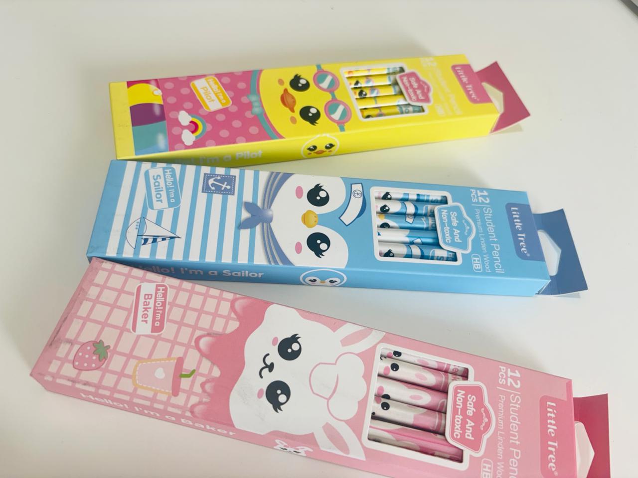 Cute Character Student HB Pencil Set – 12 Pcs Premium Linden Wood Non-Toxic Pencils (Assorted Designs)