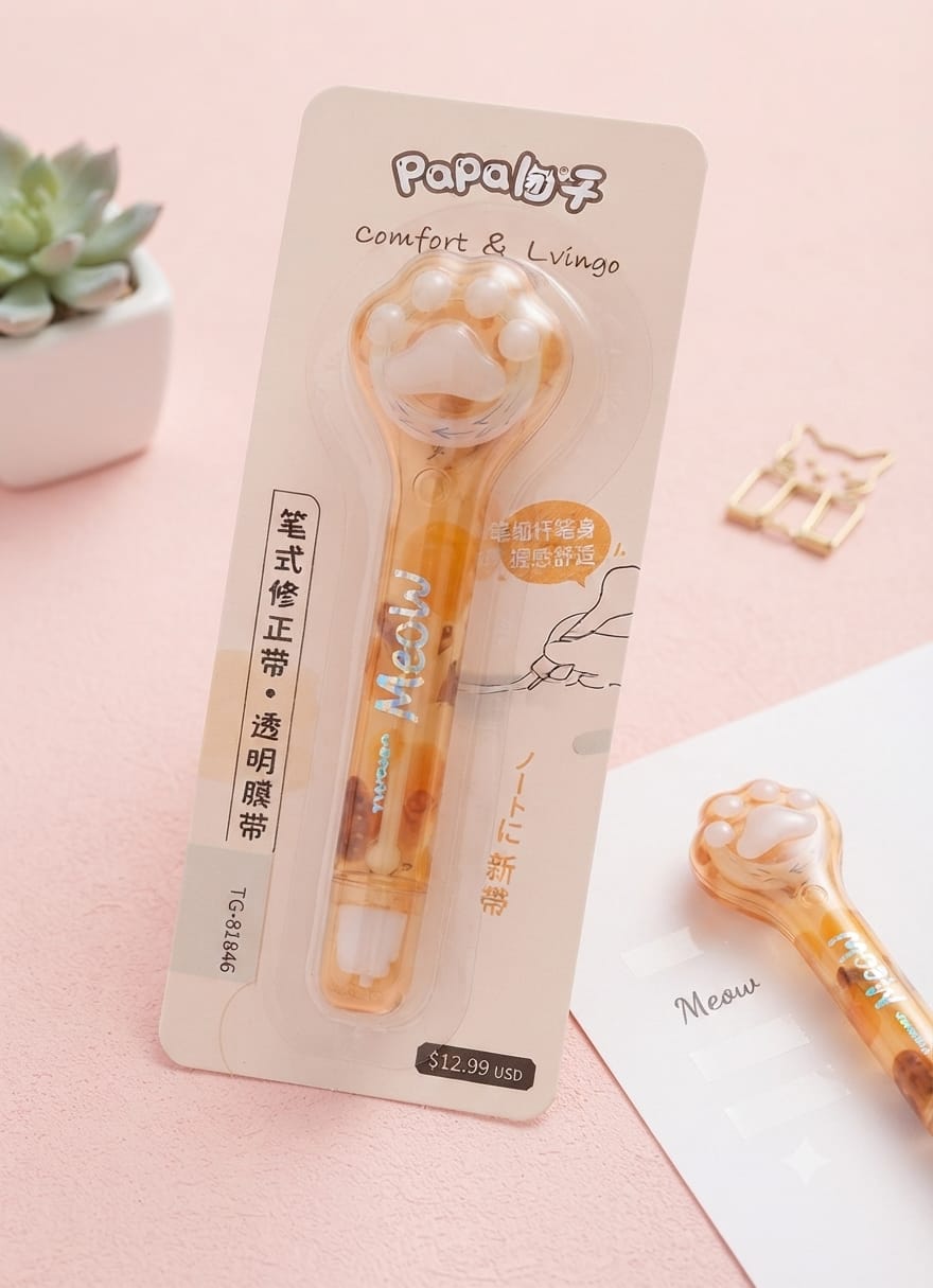 Cute Cat Paw Correction Tape – Pen-Style Smooth Tear-Resistant White Out Tape