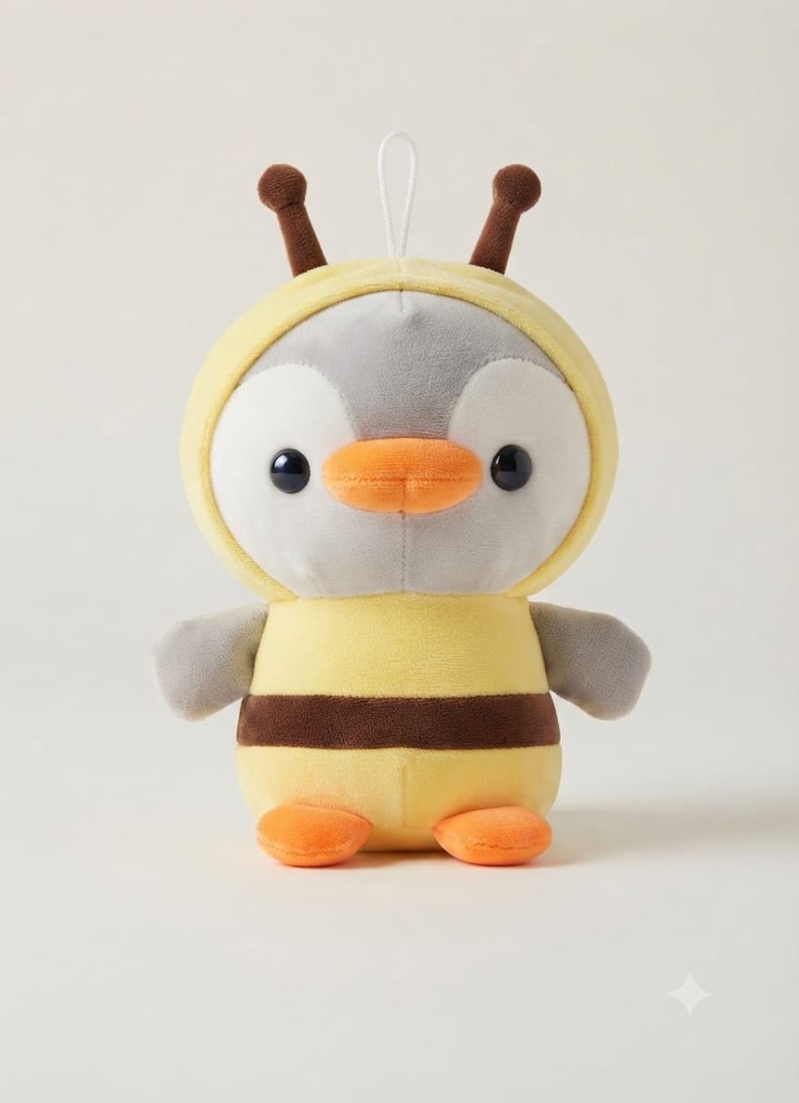 Cute Bumblebee Penguin Plush Toy - Soft Stuffed Animal with Hanging Loop