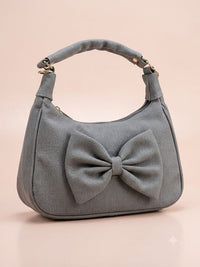 Bow Elegance Slouchy Shoulder Bag – Grey