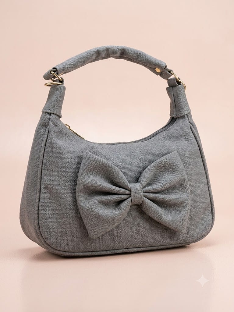 Bow Elegance Slouchy Shoulder Bag – Grey