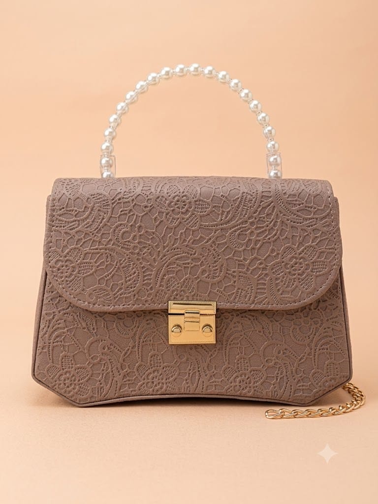 Pearl Lace Elegance Structured Top Handle & Crossbody Bag