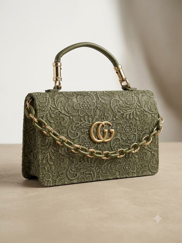 Verde Lace Structured Top Handle & Chain Bag